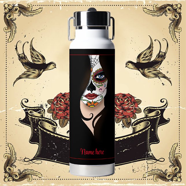 Rosa Sugar Skull Portrait Trinkflasche (Von Creator hochgeladen)