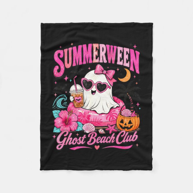 Rosa Summerween süßer Geist tropischer Strandurlau Fleecedecke (Vorderseite)