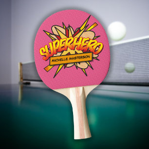 Rosa Superheld Personalisierter Lustiger Cool Tischtennis Schläger