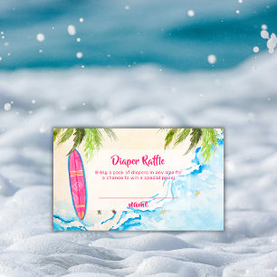 Rosa Surf Plam Beach Windel Raffle Baby Shower   Begleitkarte