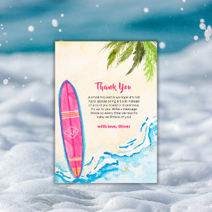 Rosa Surfbrett-Plam-Baum-Strand-Baby-Party Dankeskarte