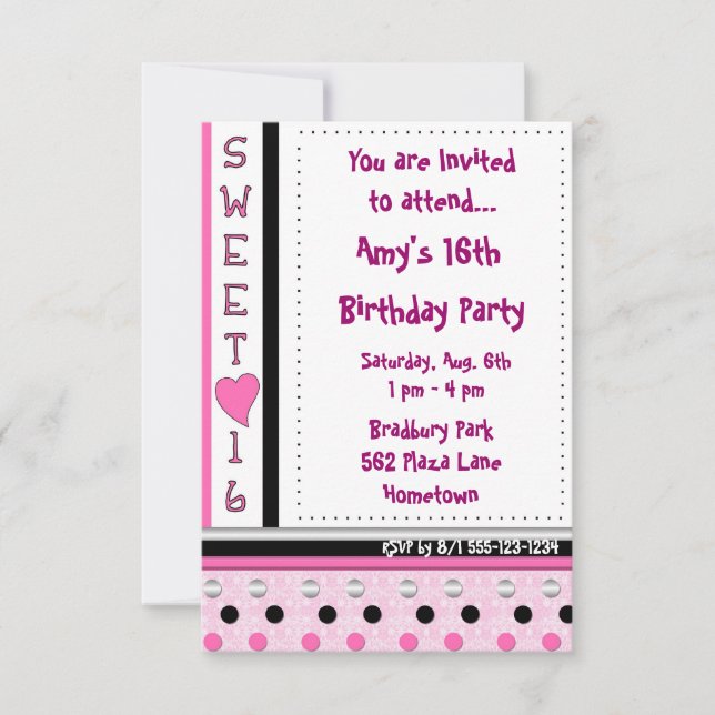Rosa Süße 16 Geburtstagsfeierlichkeiten Ankündigun Einladung (Vorderseite)