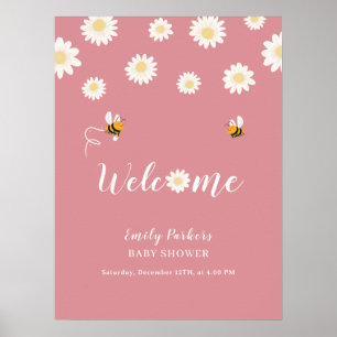 Rosa süße Gänseblümchen-Blüten-Babyparty-Willkomme Poster