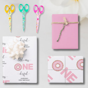 Rosa süße kleine Miss 1. Geburtstag  Geschenkpapier Set