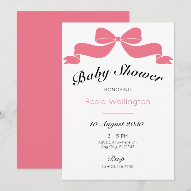 Rosa, süße Krawatte, Bugbabydusche Einladung (Vorne/Hinten)