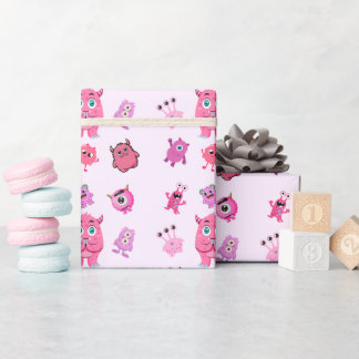 Rosa süße lustige Monster-Geburtstagsgeschenkverpa Geschenkpapier