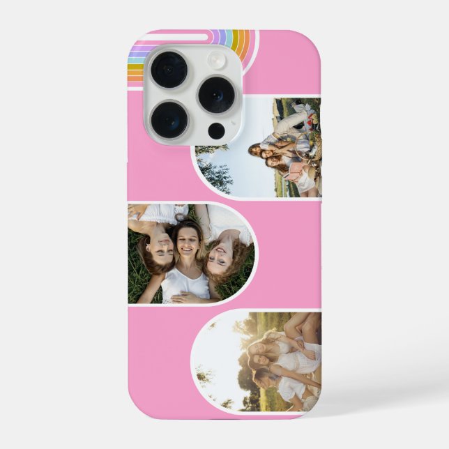 Rosa süße moderne 3-Foto-Layout individuell iPhone Hülle (Rückseite)
