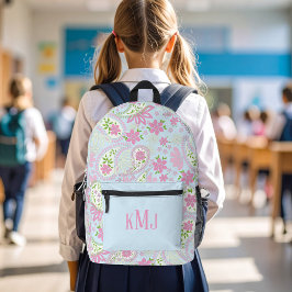 Rosa süße Paisley-Monogramm Blau Personalisiert Bedruckter Rucksack