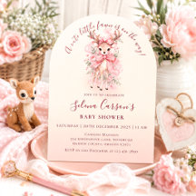 Rosa süße Reh-Baby-Shower-Einladung (Baby Mädchen)