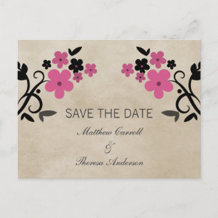 Rosa süße Vintage-Blumen-Save-the-Date-Postkarte Ankündigungspostkarte
