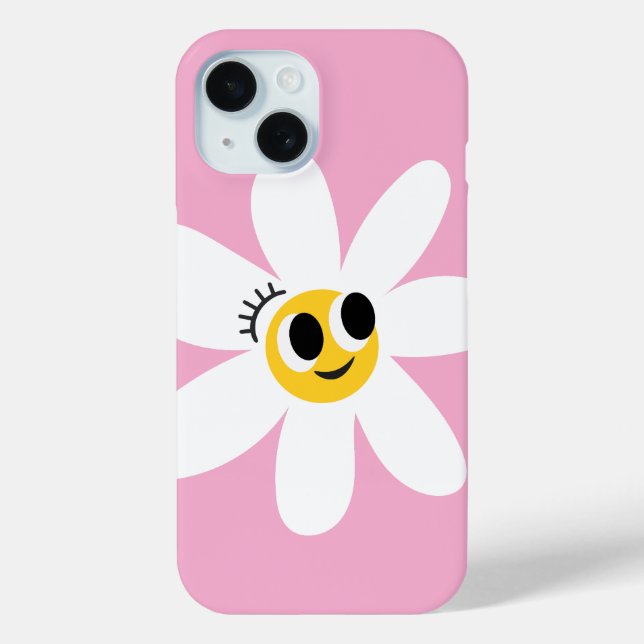 Rosa süße weiße Daisy IPhone 15 Hülle (Rückseite)