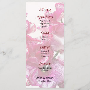Rosa Süße-Wicke-Herz-Hochzeitsmenü Menükarte