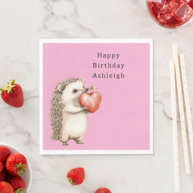 Rosa süßer Igel Herz Tier Geburtstag Serviette (Beispiel)