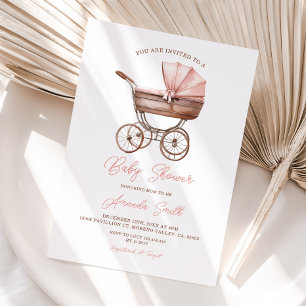 Rosa süßer Kinderwagen Vintage Mädchen Baby Shower Einladung