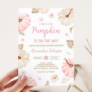 Rosa süßer kleiner Kürbis Herbst-Baby-Party Einladung