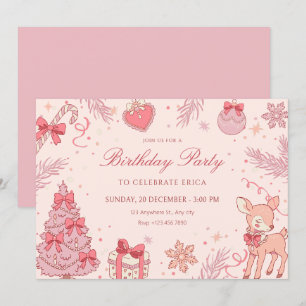 Rosa süßer Winter-Geburtstag Einladung