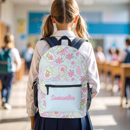 Rosa süßes Paisley-Muster Blau Personalisiert Bedruckter Rucksack