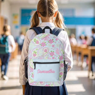 Rosa süßes Paisley-Muster Blau Personalisiert Bedruckter Rucksack