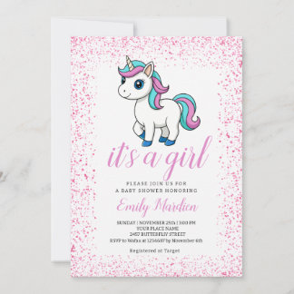 Rosa süßes Wasserfarbe-Einhorn-Baby-Party Einladung