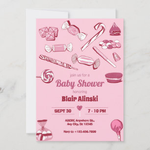 Rosa Süßigkeiten Babydusche Einladung