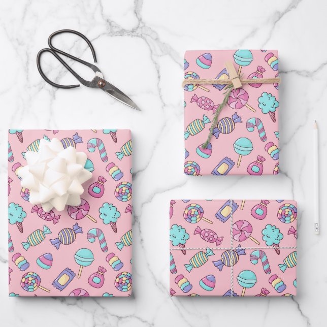 Rosa Süßigkeiten Geschenkpapier Set (Vorderseite)