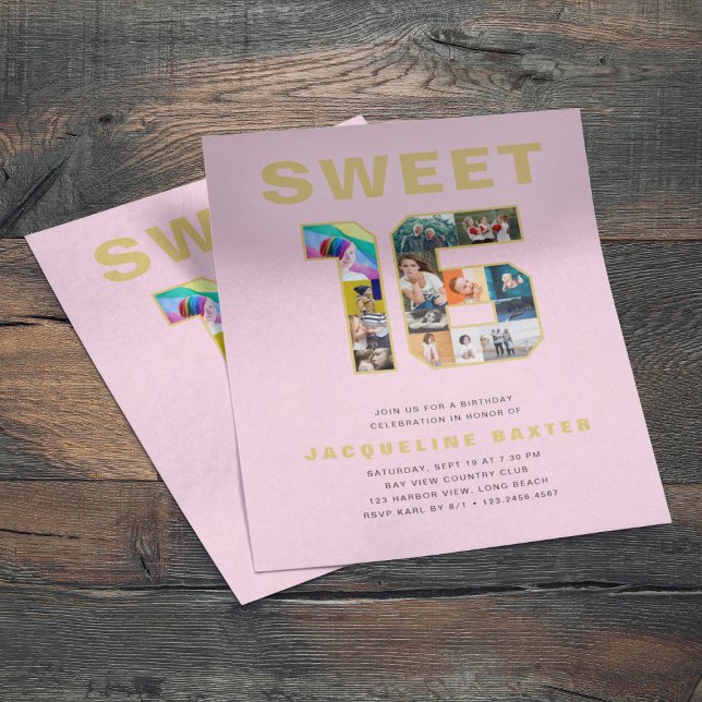 Rosa Sweet 16 Birthday Foto Gold Flyer (Von Creator hochgeladen)