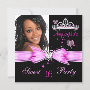 Rosa Sweet 16 Geburtstags-Diamantentiarafoto 2 Einladung