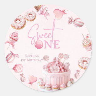 Rosa Sweet One Runde Gefallen-Sticker Runder Aufkleber