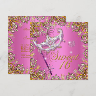 Rosa Sweet Sixteen Sweet 16 Maskerade Gold Einladung