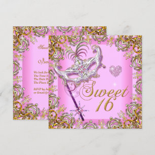 Rosa Sweet Sixteen Sweet 16 Maskerade Gold Einladung