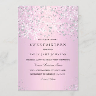 Rosa Sweet Sixteen Winter Wonderland Schneeflocken Einladung