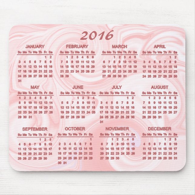 Rosa Swirl 2016 Kalender Mousepad (Vorne)