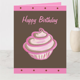 Rosa Swirl Cupcake Happy Birthday Card. Karte