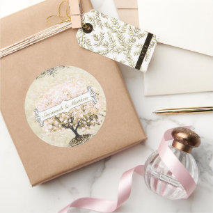 Rosa Swirl Herzleder Tree Hochzeitsstich Siegel Runder Aufkleber