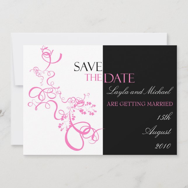 Rosa Swirt Save the Date Einladung (Vorderseite)