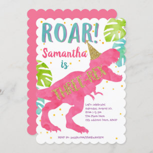 Rosa, T-rex, Dinosaur, Mädchen, 3. Geburtstag Einladung