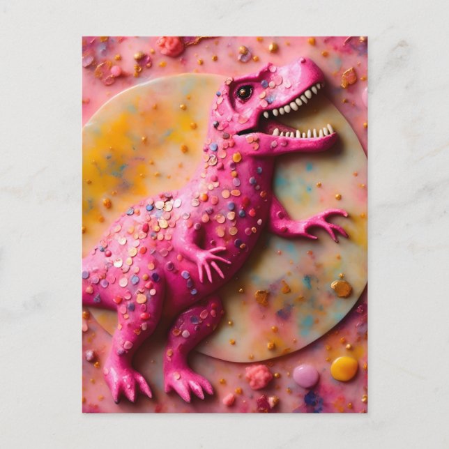 Rosa T-Rex Postkarte (Vorderseite)