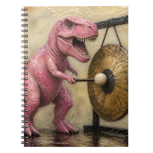 Rosa T-Rex schlägt einen Gong Notizblock (Vorderseite)