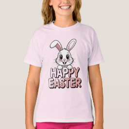 Rosa T-Shirt Frohe Ostern Weißes Kaninchen