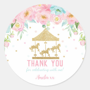 Rosa tadelloser Blumenkarussell-Geburtstag danken Runder Aufkleber