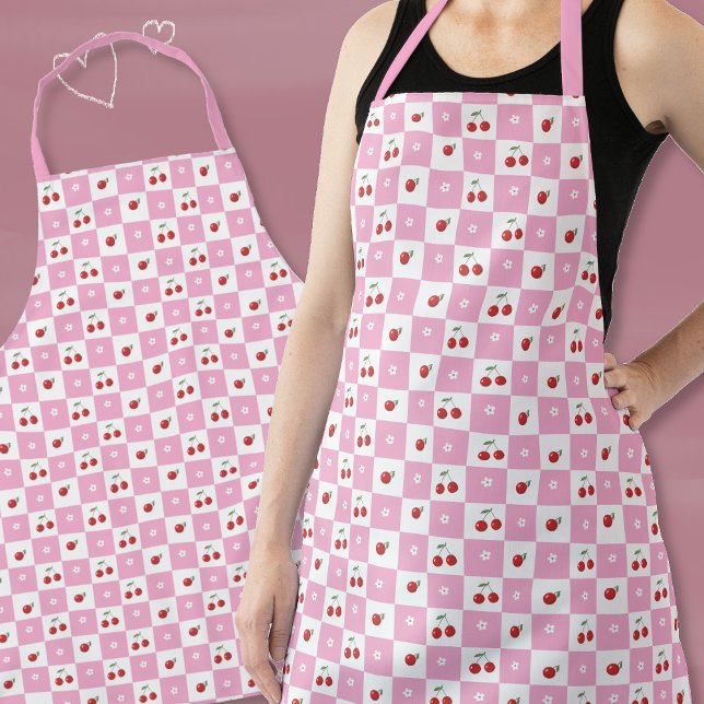 Rosa Tafel mit Kirsche und Blume Schürze (Spring pink and white apron .)