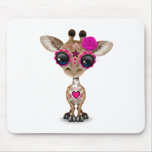 Rosa Tag der toten Zuckerschädel-Baby-Giraffe Mousepad