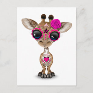 Rosa Tag des Toten Zucker-Schädel-Baby-Giraffe Postkarte