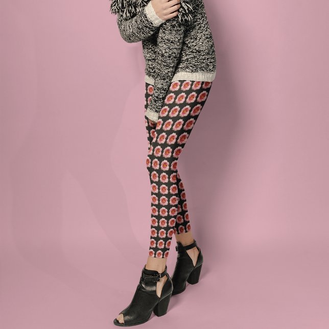 Rosa Taglilie Blumenmuster auf Schwarz Leggings (In Situ)