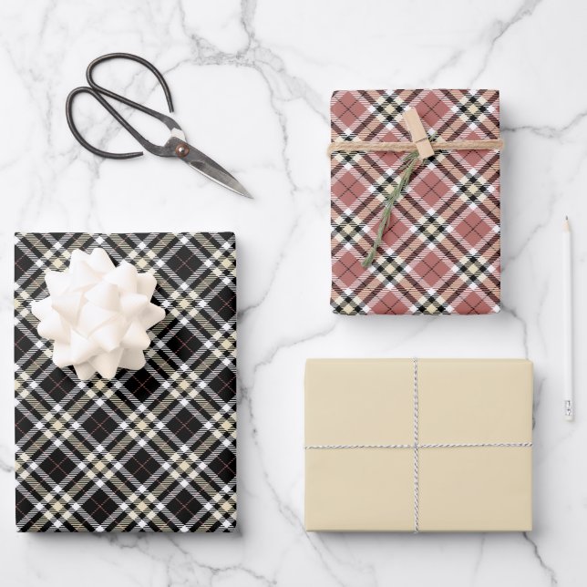 Rosa, Tan und Schwarz Kariert Geschenkpapier Set (Vorderseite)