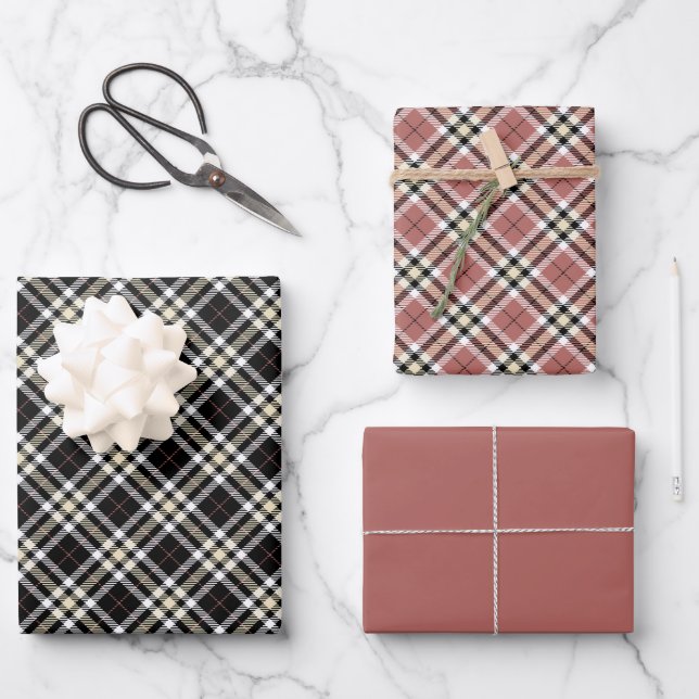 Rosa, Tan und Schwarz Kariert Geschenkpapier Set (Vorderseite)
