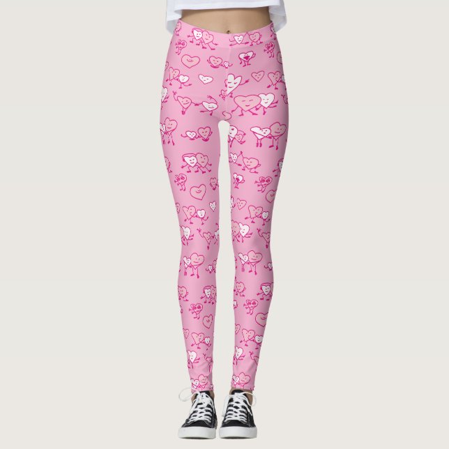 Rosa tanzende Herzen LOving Paare Valentine Leggings (Vorderseite)