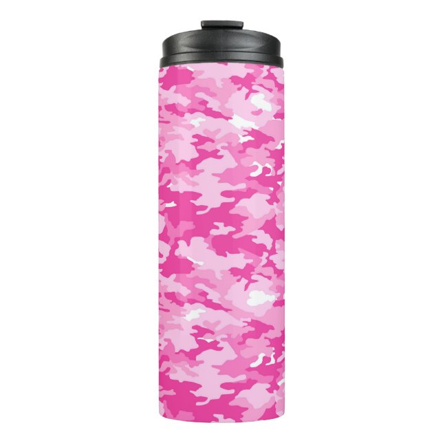 Rosa Tarnmuster – Brustkrebs-Bewusstsein Thermosbecher (Vorderseite)