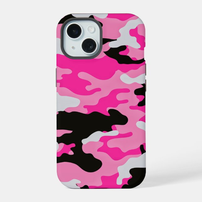 Rosa Tarnmuster iPhone 15 Hülle (Rückseite)