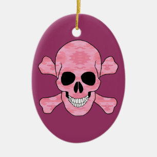 Rosa Tarnungs-Totenkopf mit gekreuzter Keramik Ornament